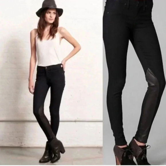 Rag & Bone women’s jodhpur skinny jeans leggings midnight size 28 leather inset - Picture 1 of 9